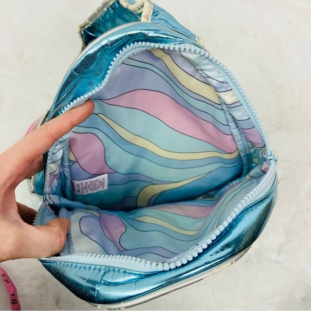Gymboree Ski bunny embroidered Blue Metallic kids one shoulder small Backpack
